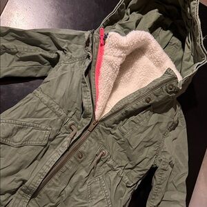 GAP Olive Hooded Jacket with Vest that has Sherpa Lining